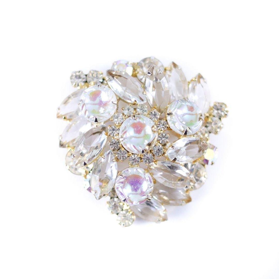 Vintage Iridescent Pressed Glass, Champagne, and Aurora Borealis Rhinestones