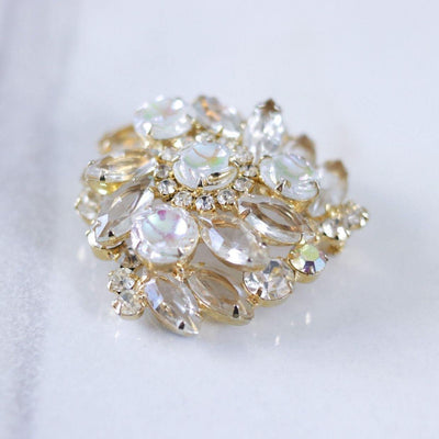 Vintage Iridescent Pressed Glass, Champagne, and Aurora Borealis Rhinestones by Unsigned Beauty - Vintage Meet Modern Vintage Jewelry - Chicago, Illinois - #oldhollywoodglamour #vintagemeetmodern #designervintage #jewelrybox #antiquejewelry #vintagejewelry