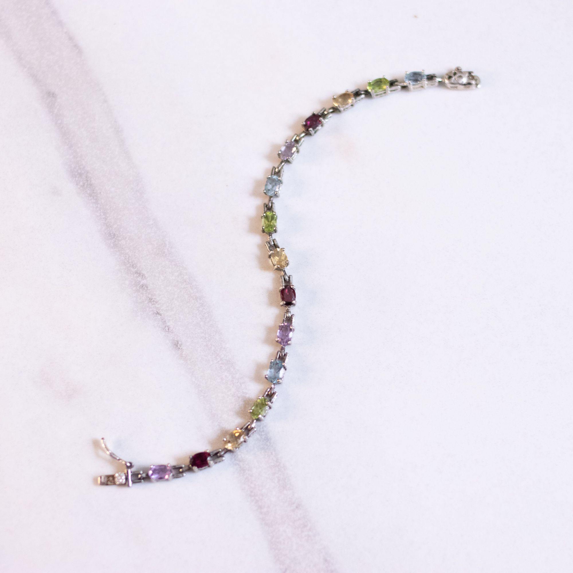 Vintage Sterling Silver Semi Precious Gemstone Tennis Bracelet by Sterling Silver - Vintage Meet Modern Vintage Jewelry - Chicago, Illinois - #oldhollywoodglamour #vintagemeetmodern #designervintage #jewelrybox #antiquejewelry #vintagejewelry