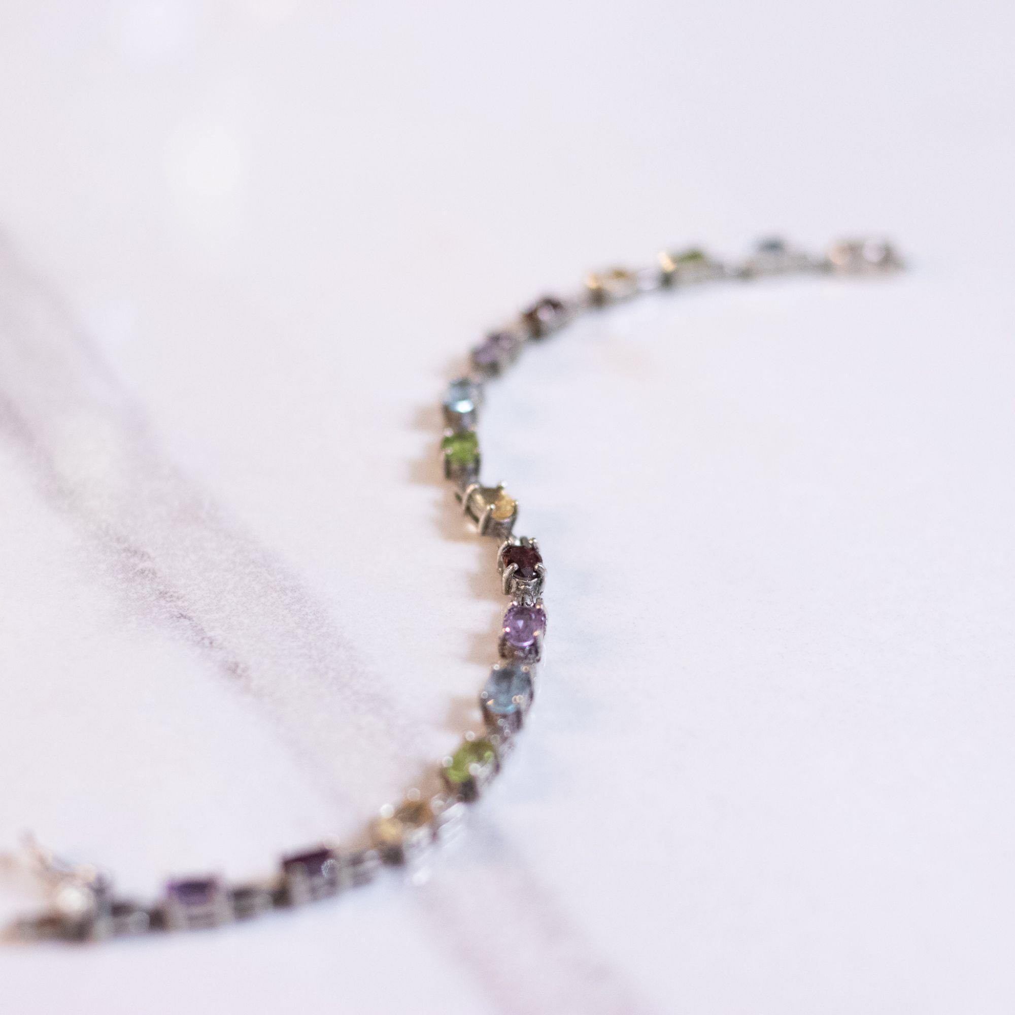 Vintage Sterling Silver Semi Precious Gemstone Tennis Bracelet by Sterling Silver - Vintage Meet Modern Vintage Jewelry - Chicago, Illinois - #oldhollywoodglamour #vintagemeetmodern #designervintage #jewelrybox #antiquejewelry #vintagejewelry