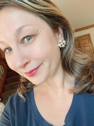 Vintage Aurora Borealis Medium Size Cluster Earrings by Unsigned Beauty - Vintage Meet Modern Vintage Jewelry - Chicago, Illinois - #oldhollywoodglamour #vintagemeetmodern #designervintage #jewelrybox #antiquejewelry #vintagejewelry