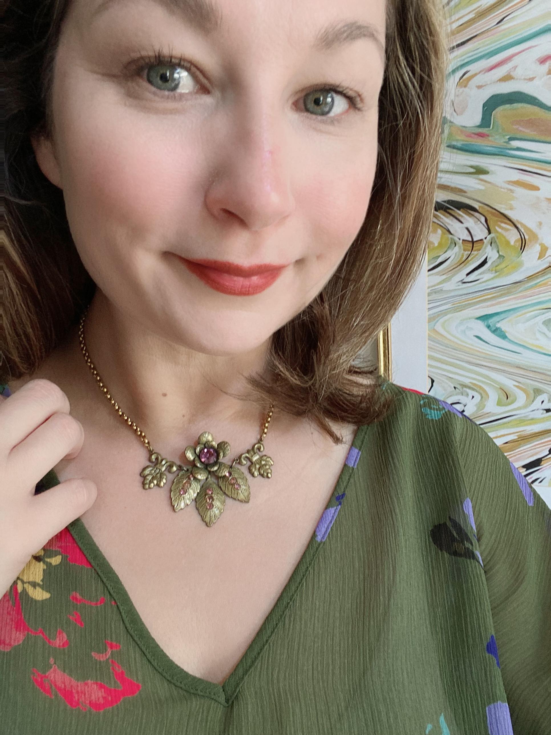 Vintage Czech Gilt Flower Necklace with Amethyst Crystals by Czech - Vintage Meet Modern Vintage Jewelry - Chicago, Illinois - #oldhollywoodglamour #vintagemeetmodern #designervintage #jewelrybox #antiquejewelry #vintagejewelry