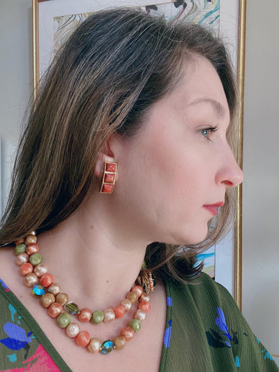 Vintage Orange Agate Geometric Earrings by Unsigned Beauty - Vintage Meet Modern Vintage Jewelry - Chicago, Illinois - #oldhollywoodglamour #vintagemeetmodern #designervintage #jewelrybox #antiquejewelry #vintagejewelry