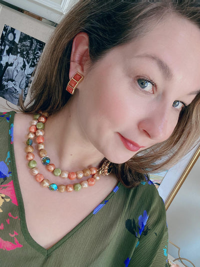 Vintage Orange Agate Geometric Earrings by Unsigned Beauty - Vintage Meet Modern Vintage Jewelry - Chicago, Illinois - #oldhollywoodglamour #vintagemeetmodern #designervintage #jewelrybox #antiquejewelry #vintagejewelry
