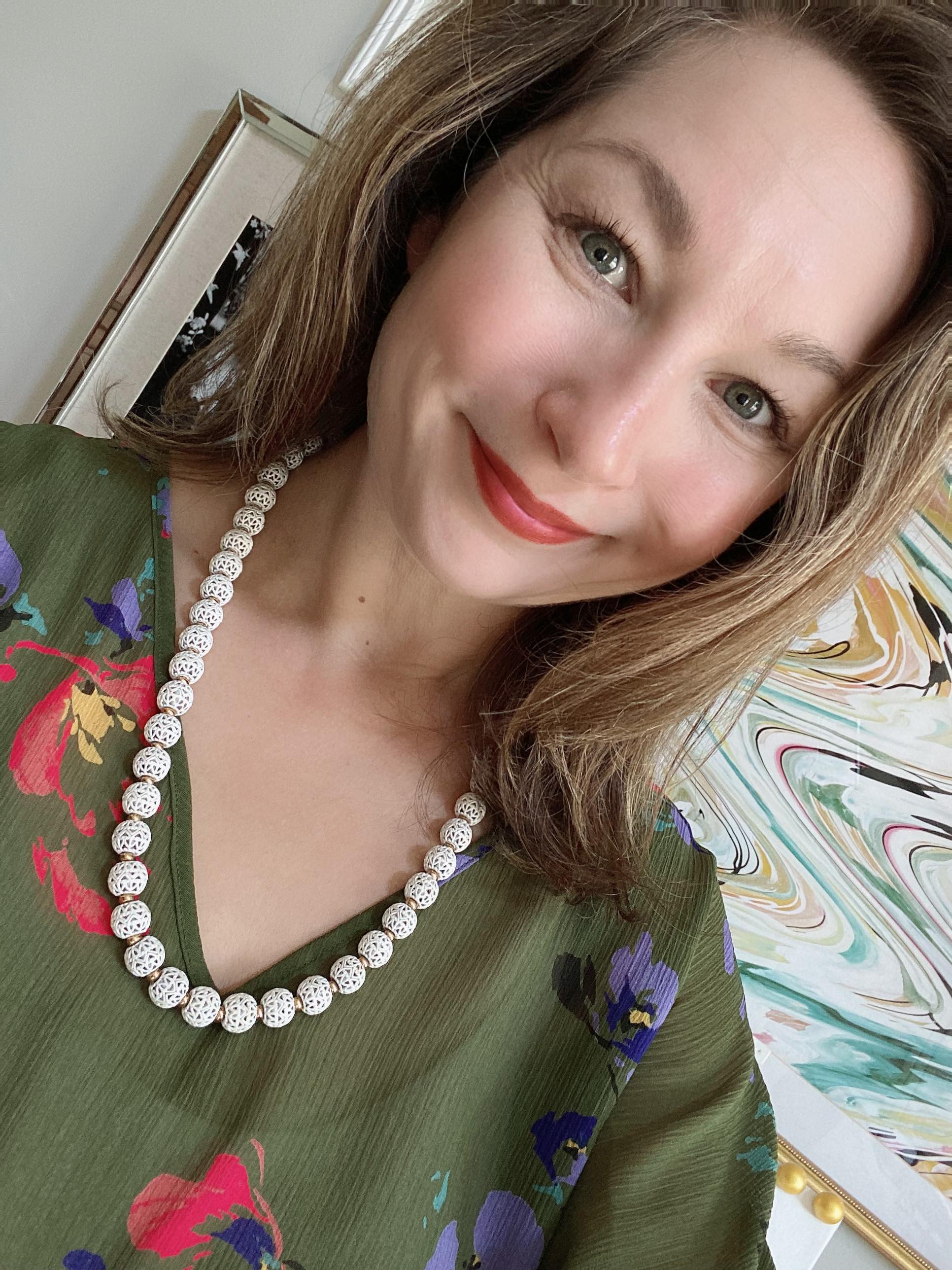 Vintage Monet White Pierced Lattice Bead Necklace by Monet - Vintage Meet Modern Vintage Jewelry - Chicago, Illinois - #oldhollywoodglamour #vintagemeetmodern #designervintage #jewelrybox #antiquejewelry #vintagejewelry