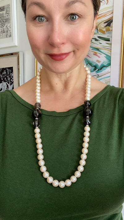 Vintage Pearls and Smokey Lucite Necklace by Unsigned Beauty - Vintage Meet Modern Vintage Jewelry - Chicago, Illinois - #oldhollywoodglamour #vintagemeetmodern #designervintage #jewelrybox #antiquejewelry #vintagejewelry