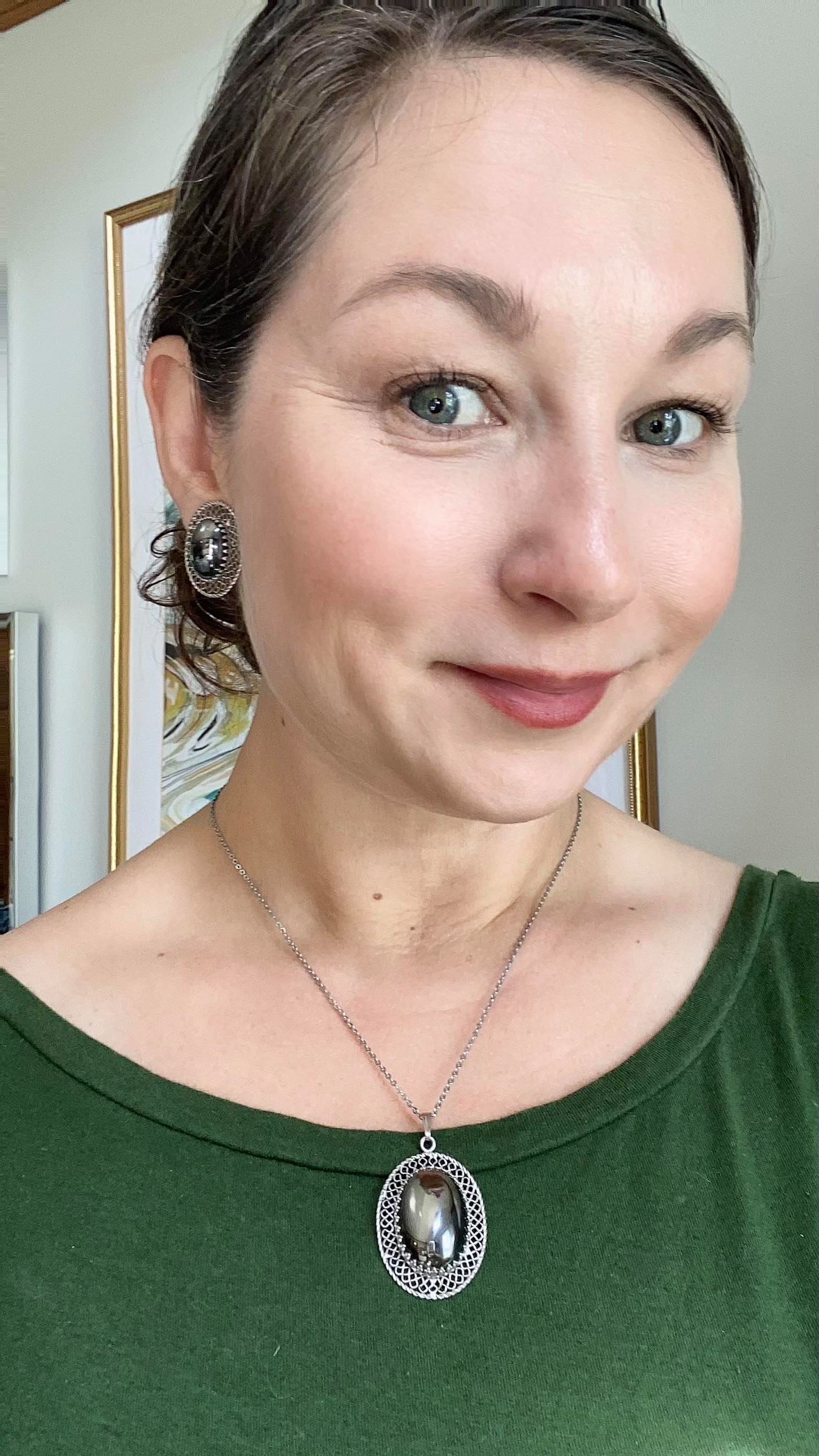 Vintage Whiting and Davis Hematite with Silver Lattice Frame Earrings by Whiting and Davis - Vintage Meet Modern Vintage Jewelry - Chicago, Illinois - #oldhollywoodglamour #vintagemeetmodern #designervintage #jewelrybox #antiquejewelry #vintagejewelry