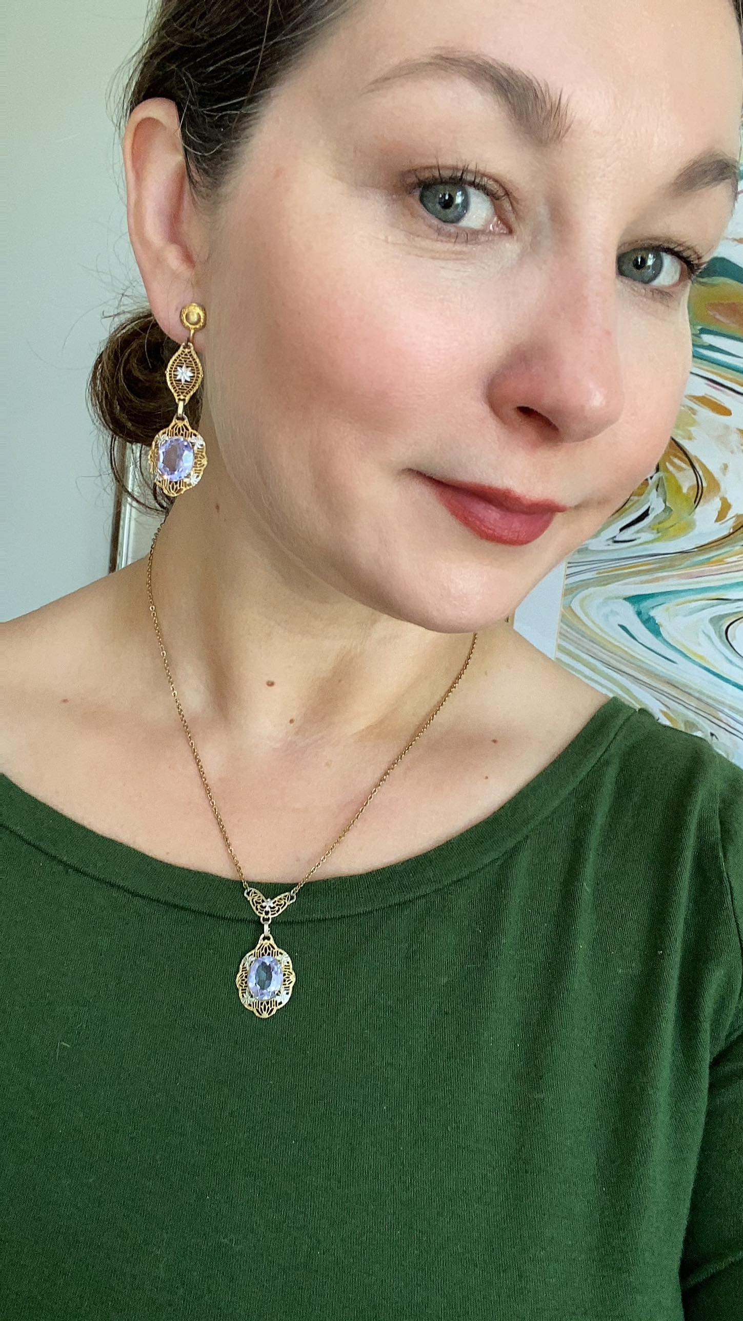 Edwardian Gold and Silver Filigree Alexandrite Pendant Necklace by Vintage Meet Modern - Vintage Meet Modern Vintage Jewelry - Chicago, Illinois - #oldhollywoodglamour #vintagemeetmodern #designervintage #jewelrybox #antiquejewelry #vintagejewelry