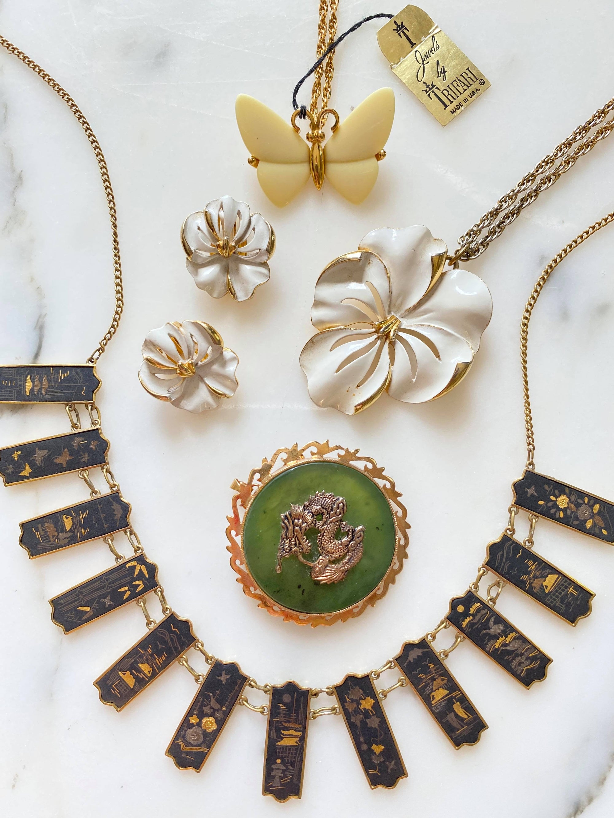 Vintage Crown Trifari Cream Butterfly Necklace by Crown Trifari - Vintage Meet Modern Vintage Jewelry - Chicago, Illinois - #oldhollywoodglamour #vintagemeetmodern #designervintage #jewelrybox #antiquejewelry #vintagejewelry