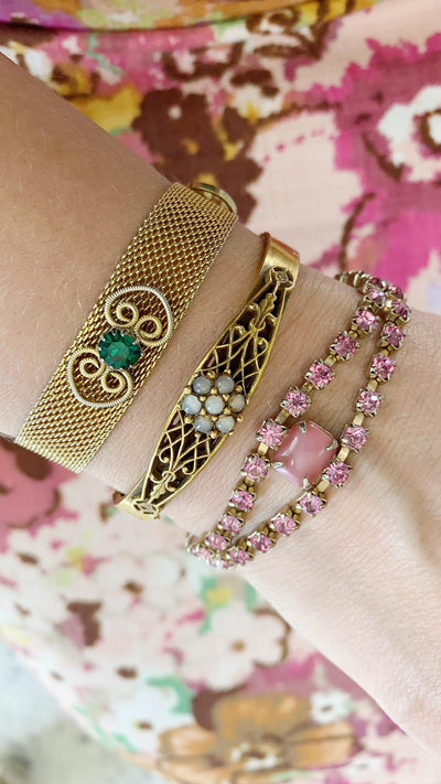 Vintage Victorian Revival Opaline Bangle Bracelet by Unsigned Beauty - Vintage Meet Modern Vintage Jewelry - Chicago, Illinois - #oldhollywoodglamour #vintagemeetmodern #designervintage #jewelrybox #antiquejewelry #vintagejewelry