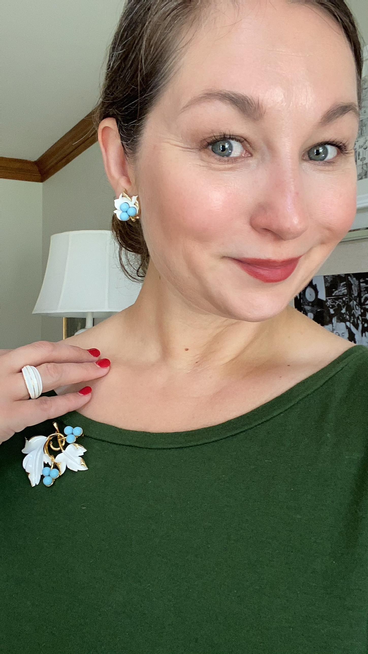 Vintage Sarah Coventry White Leaf and Turquoise  Bead Earrings by Sarah Coventry - Vintage Meet Modern Vintage Jewelry - Chicago, Illinois - #oldhollywoodglamour #vintagemeetmodern #designervintage #jewelrybox #antiquejewelry #vintagejewelry