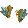 Vintage Aqua and Aurora Borealis Gold Leaf Earrings by Unsigned Beauty - Vintage Meet Modern Vintage Jewelry - Chicago, Illinois - #oldhollywoodglamour #vintagemeetmodern #designervintage #jewelrybox #antiquejewelry #vintagejewelry