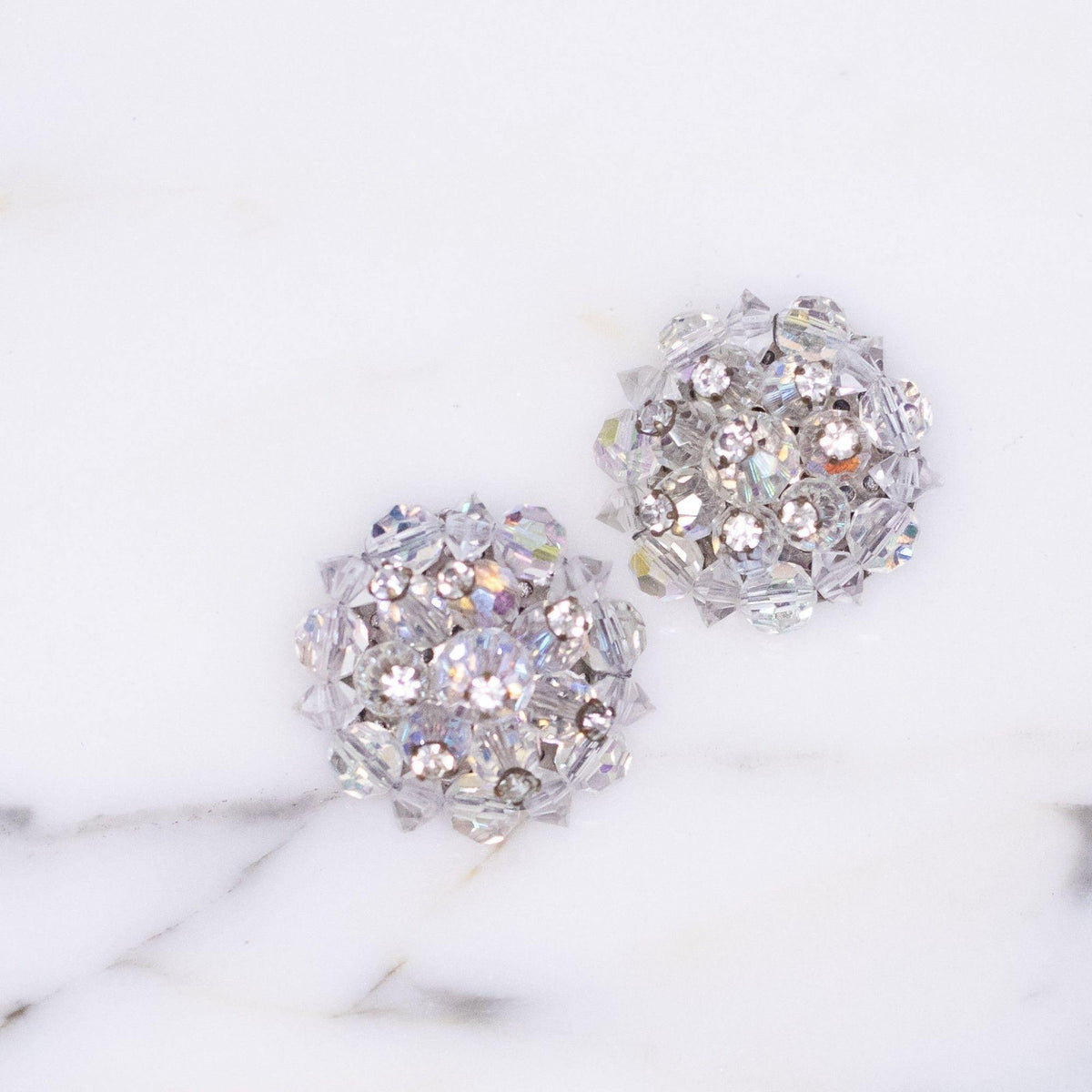 Vintage Aurora Borealis Bead Earrings with Diamante Rhinestones