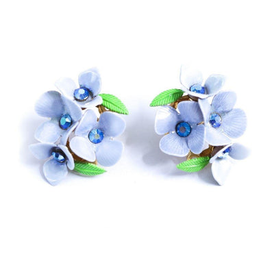Vintage Blue Forget-Me-Knot Flower Earrings with Blue Rhinestones by Unsigned Beauty - Vintage Meet Modern Vintage Jewelry - Chicago, Illinois - #oldhollywoodglamour #vintagemeetmodern #designervintage #jewelrybox #antiquejewelry #vintagejewelry