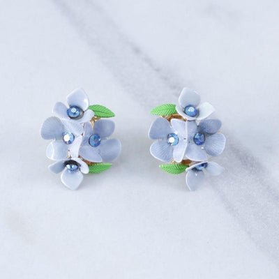 Vintage Blue Forget-Me-Knot Flower Earrings with Blue Rhinestones by Unsigned Beauty - Vintage Meet Modern Vintage Jewelry - Chicago, Illinois - #oldhollywoodglamour #vintagemeetmodern #designervintage #jewelrybox #antiquejewelry #vintagejewelry