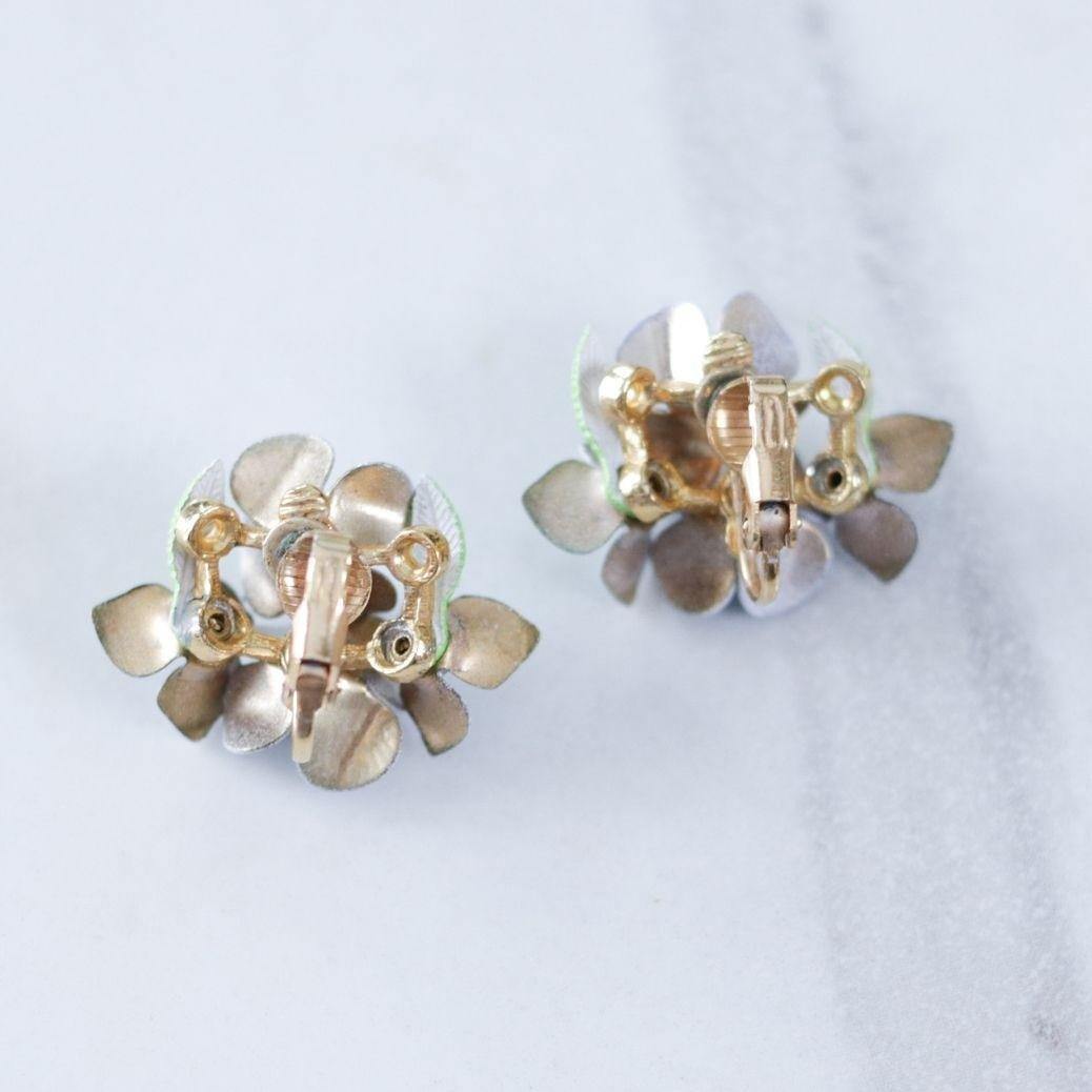 Vintage Blue Forget-Me-Knot Flower Earrings with Blue Rhinestones by Unsigned Beauty - Vintage Meet Modern Vintage Jewelry - Chicago, Illinois - #oldhollywoodglamour #vintagemeetmodern #designervintage #jewelrybox #antiquejewelry #vintagejewelry