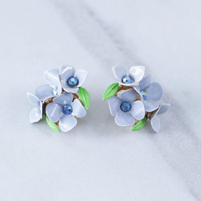 Vintage Blue Forget-Me-Knot Flower Earrings with Blue Rhinestones by Unsigned Beauty - Vintage Meet Modern Vintage Jewelry - Chicago, Illinois - #oldhollywoodglamour #vintagemeetmodern #designervintage #jewelrybox #antiquejewelry #vintagejewelry