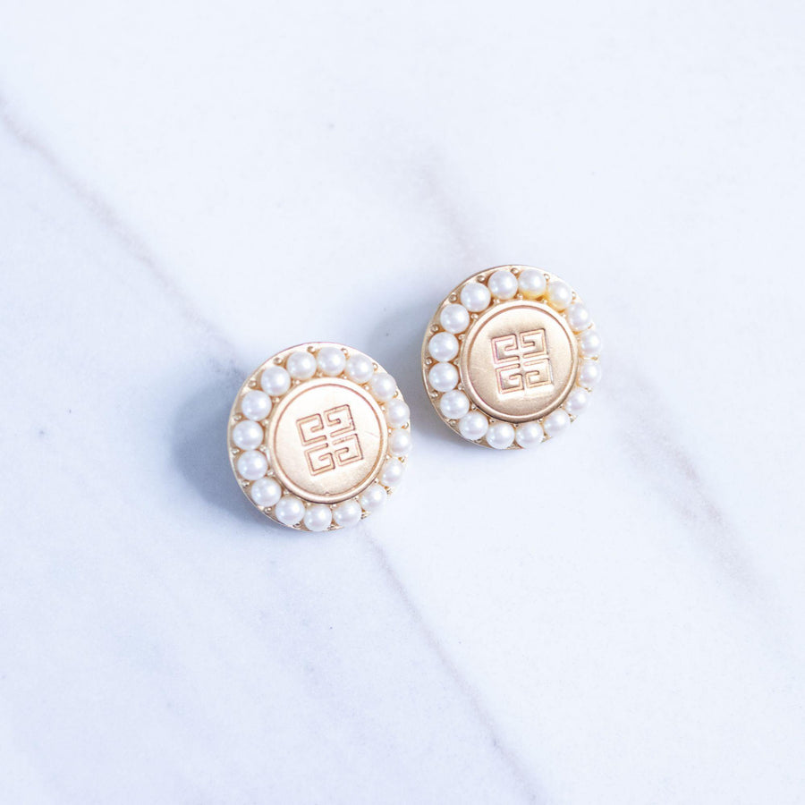 Vintage Givenchy Couture Logo and Pearl Statement Earrings by Givenchy Couture - Vintage Meet Modern Vintage Jewelry - Chicago, Illinois - #oldhollywoodglamour #vintagemeetmodern #designervintage #jewelrybox #antiquejewelry #vintagejewelry