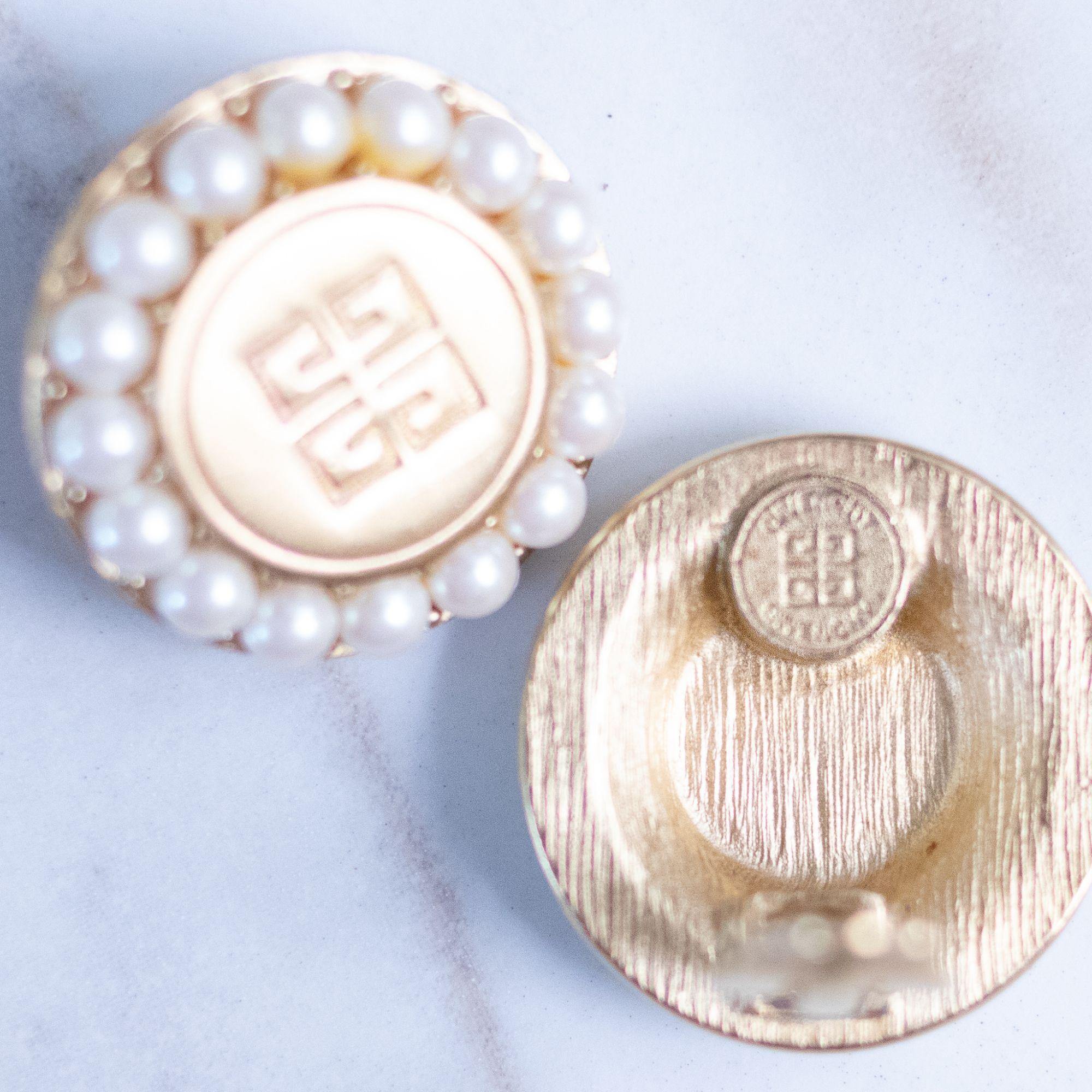 Vintage Givenchy Couture Logo and Pearl Statement Earrings by Givenchy Couture - Vintage Meet Modern Vintage Jewelry - Chicago, Illinois - #oldhollywoodglamour #vintagemeetmodern #designervintage #jewelrybox #antiquejewelry #vintagejewelry
