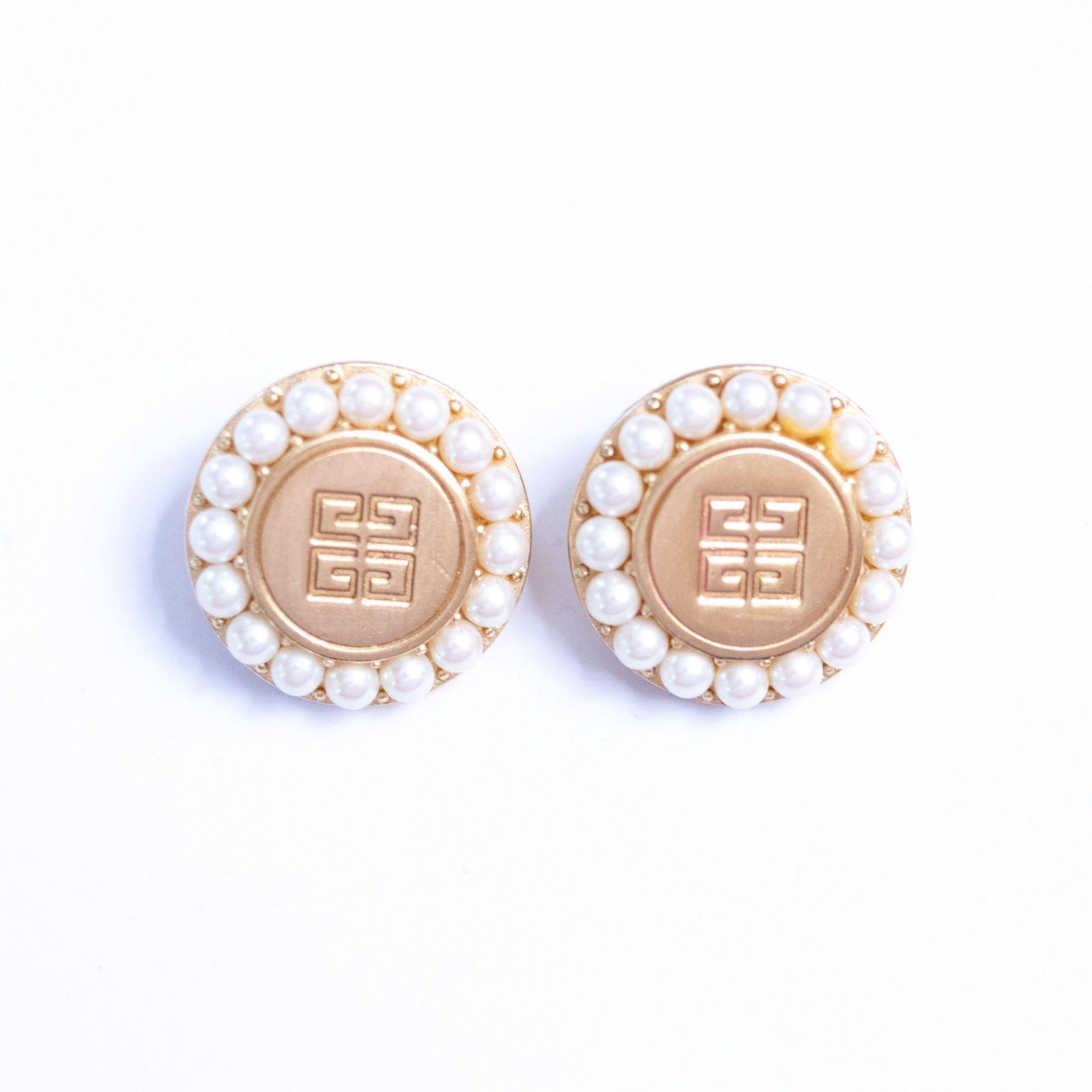 Vintage Givenchy Couture Logo and Pearl Statement Earrings by Givenchy Couture - Vintage Meet Modern Vintage Jewelry - Chicago, Illinois - #oldhollywoodglamour #vintagemeetmodern #designervintage #jewelrybox #antiquejewelry #vintagejewelry