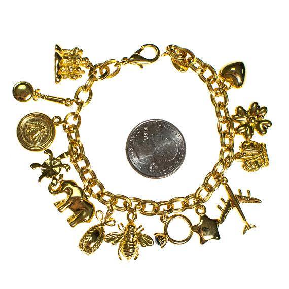 Vintage Joan Rivers Gold Tone Loaded Charm Bracelet by Joan Rivers - Vintage Meet Modern Vintage Jewelry - Chicago, Illinois - #oldhollywoodglamour #vintagemeetmodern #designervintage #jewelrybox #antiquejewelry #vintagejewelry
