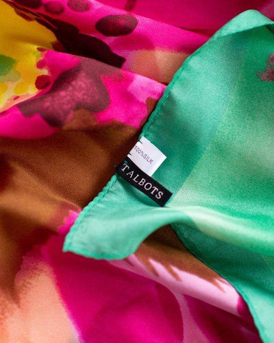 Talbots Floral Orchid 100% Silk Scarf, Vibrant Colors, Pink, Green, and Yellow by Talbots - Vintage Meet Modern Vintage Jewelry - Chicago, Illinois - #oldhollywoodglamour #vintagemeetmodern #designervintage #jewelrybox #antiquejewelry #vintagejewelry