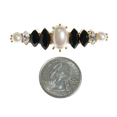 Vintage Pearl Crystal and Jet Bar Pin Brooch by 1980s - Vintage Meet Modern Vintage Jewelry - Chicago, Illinois - #oldhollywoodglamour #vintagemeetmodern #designervintage #jewelrybox #antiquejewelry #vintagejewelry