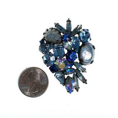 Vintage Weiss Blue Rhinestone and Gray Pearl Brooch by 1950s - Vintage Meet Modern Vintage Jewelry - Chicago, Illinois - #oldhollywoodglamour #vintagemeetmodern #designervintage #jewelrybox #antiquejewelry #vintagejewelry