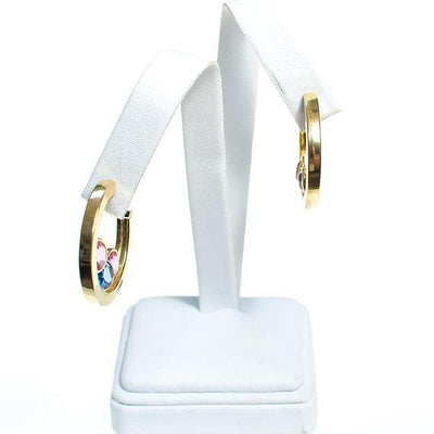Vintage Medium Gold Hoop Earrings with Pastel Rhinestone Bezel Set Swarovski Crystal by 1980s - Vintage Meet Modern Vintage Jewelry - Chicago, Illinois - #oldhollywoodglamour #vintagemeetmodern #designervintage #jewelrybox #antiquejewelry #vintagejewelry