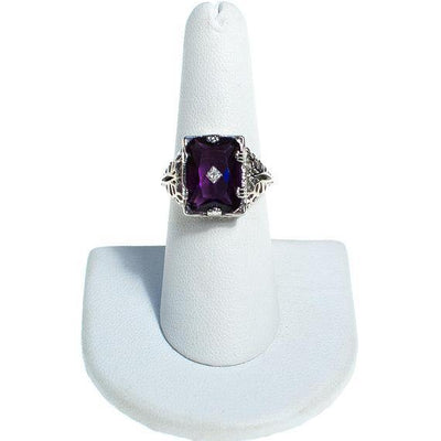 Art Deco Inspired Amethyst Crystal Statement Ring in Filigree Silver Setting by Art Deco - Vintage Meet Modern Vintage Jewelry - Chicago, Illinois - #oldhollywoodglamour #vintagemeetmodern #designervintage #jewelrybox #antiquejewelry #vintagejewelry