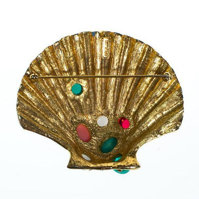 Vintage Castlecliff Coloful Seashell Brooch with Jeweled Rhinestone Cabochons by 1970s - Vintage Meet Modern Vintage Jewelry - Chicago, Illinois - #oldhollywoodglamour #vintagemeetmodern #designervintage #jewelrybox #antiquejewelry #vintagejewelry
