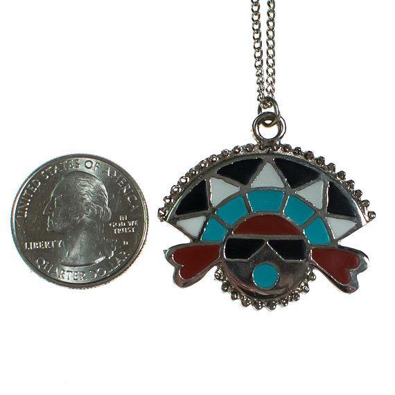 Vintage Zuni Mask Man Painted Enamel Pendant Necklace by Zuni - Vintage Meet Modern Vintage Jewelry - Chicago, Illinois - #oldhollywoodglamour #vintagemeetmodern #designervintage #jewelrybox #antiquejewelry #vintagejewelry
