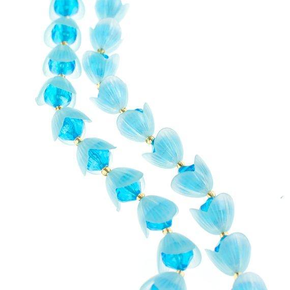 Vintage Gold Tone Blue Lucite Necklace, West Germany, Blue Lucite Flowers by 1960s - Vintage Meet Modern Vintage Jewelry - Chicago, Illinois - #oldhollywoodglamour #vintagemeetmodern #designervintage #jewelrybox #antiquejewelry #vintagejewelry