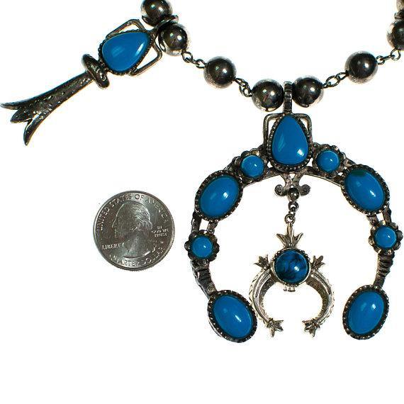 Vintage ART Mode Squash Turquoise Squash Blossom Necklace by ART Mode - Vintage Meet Modern Vintage Jewelry - Chicago, Illinois - #oldhollywoodglamour #vintagemeetmodern #designervintage #jewelrybox #antiquejewelry #vintagejewelry