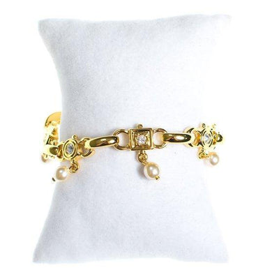 Vintage Joan Rivers Gold Tone Bracelet with faux pearls and diamante crystals by Joan Rivers - Vintage Meet Modern Vintage Jewelry - Chicago, Illinois - #oldhollywoodglamour #vintagemeetmodern #designervintage #jewelrybox #antiquejewelry #vintagejewelry