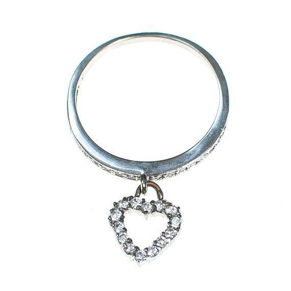 Vintage CZ Heart Charm Band Ring by CZ Heart - Vintage Meet Modern Vintage Jewelry - Chicago, Illinois - #oldhollywoodglamour #vintagemeetmodern #designervintage #jewelrybox #antiquejewelry #vintagejewelry