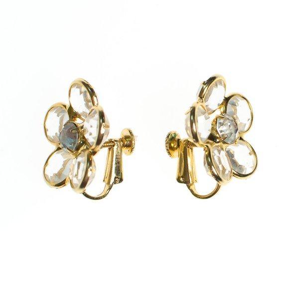 Vintage Bezel Set Clear Crystal Flower Earrings by Bezel - Vintage Meet Modern Vintage Jewelry - Chicago, Illinois - #oldhollywoodglamour #vintagemeetmodern #designervintage #jewelrybox #antiquejewelry #vintagejewelry