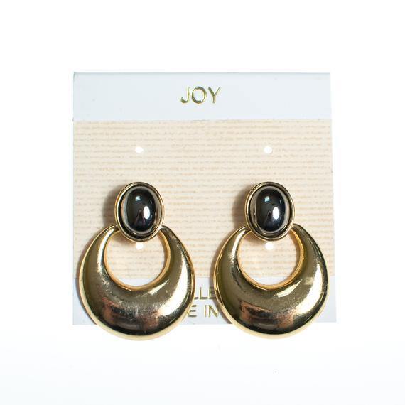 Vintage Hematite & Gold Doornocker Statement Earrings New Old Stock Pierced Earrings by 1970s - Vintage Meet Modern Vintage Jewelry - Chicago, Illinois - #oldhollywoodglamour #vintagemeetmodern #designervintage #jewelrybox #antiquejewelry #vintagejewelry