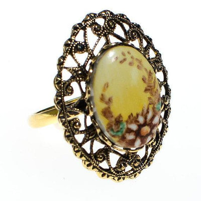 Vintage Daisy Ring with Filigree Setting, Adjustable, Antique Gold Tone by 1960s - Vintage Meet Modern Vintage Jewelry - Chicago, Illinois - #oldhollywoodglamour #vintagemeetmodern #designervintage #jewelrybox #antiquejewelry #vintagejewelry