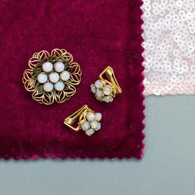 Vintage Opaline Bouquet Brooch/Pendant by 1960s - Vintage Meet Modern Vintage Jewelry - Chicago, Illinois - #oldhollywoodglamour #vintagemeetmodern #designervintage #jewelrybox #antiquejewelry #vintagejewelry