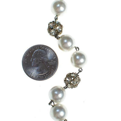 Vintage Faux Pearl and Diamante Rhinestone Bead Necklace, Hook Clasp by 1950s - Vintage Meet Modern Vintage Jewelry - Chicago, Illinois - #oldhollywoodglamour #vintagemeetmodern #designervintage #jewelrybox #antiquejewelry #vintagejewelry