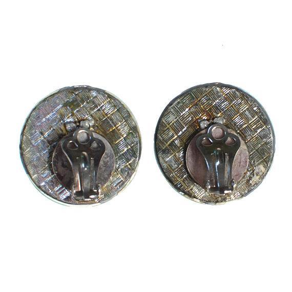 Vintage Silver Tone and Blue Lucite Clip on Earrings, Basket Weave Design by 1960s - Vintage Meet Modern Vintage Jewelry - Chicago, Illinois - #oldhollywoodglamour #vintagemeetmodern #designervintage #jewelrybox #antiquejewelry #vintagejewelry