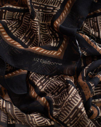 Liz Claiborne Brown and Black Geometric Design Scarf Leopard Print by Liz Claiborne - Vintage Meet Modern Vintage Jewelry - Chicago, Illinois - #oldhollywoodglamour #vintagemeetmodern #designervintage #jewelrybox #antiquejewelry #vintagejewelry