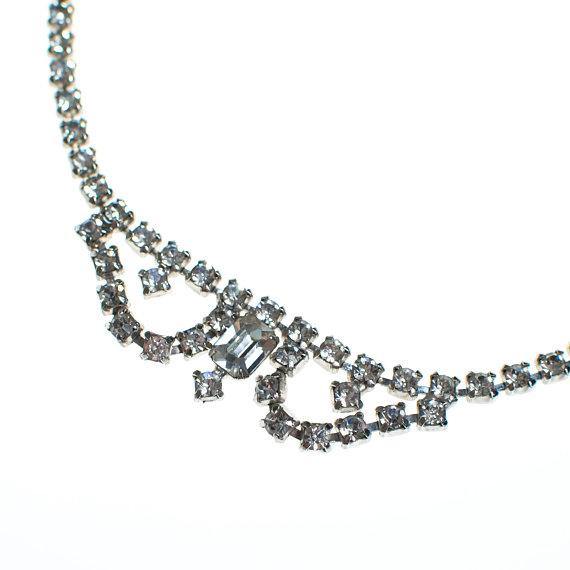 Vintage Rhinestone Bib Necklace by 1950s - Vintage Meet Modern Vintage Jewelry - Chicago, Illinois - #oldhollywoodglamour #vintagemeetmodern #designervintage #jewelrybox #antiquejewelry #vintagejewelry