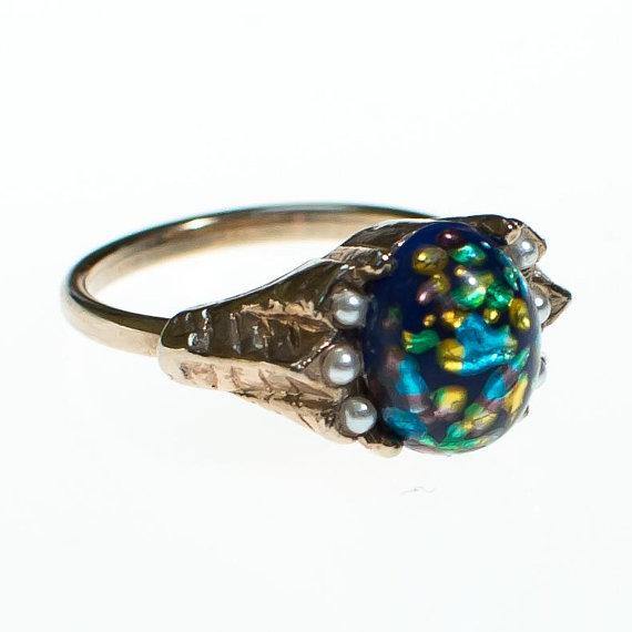 Vintage Blue Dragons Breath Opaline Statement Ring by 1960s - Vintage Meet Modern Vintage Jewelry - Chicago, Illinois - #oldhollywoodglamour #vintagemeetmodern #designervintage #jewelrybox #antiquejewelry #vintagejewelry