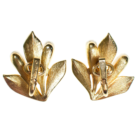 Gold Trifari Cattail Earrings, Gold with Faux Pearl by Trifari - Vintage Meet Modern Vintage Jewelry - Chicago, Illinois - #oldhollywoodglamour #vintagemeetmodern #designervintage #jewelrybox #antiquejewelry #vintagejewelry