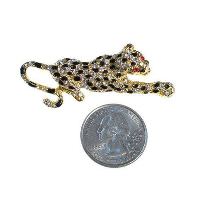 Vintage Spotted Leopard Rhinestone Brooch, Pin Black, Gold, Diamante Crystals by 1980s - Vintage Meet Modern Vintage Jewelry - Chicago, Illinois - #oldhollywoodglamour #vintagemeetmodern #designervintage #jewelrybox #antiquejewelry #vintagejewelry