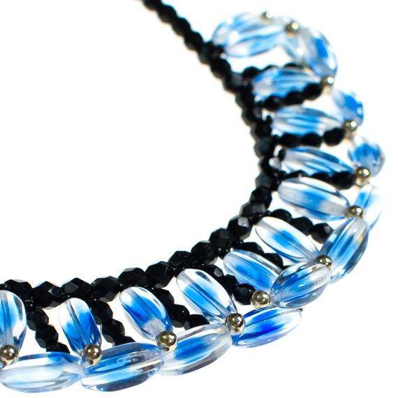 Black and Blue Vintage Glass Beaded Necklace, Glass Beads, Vintage Necklace, Silver Tone Beads by 1950s - Vintage Meet Modern Vintage Jewelry - Chicago, Illinois - #oldhollywoodglamour #vintagemeetmodern #designervintage #jewelrybox #antiquejewelry #vintagejewelry