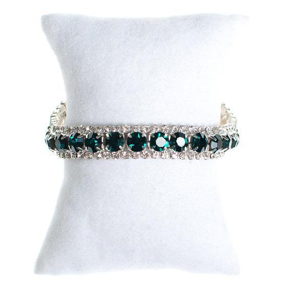 Vintage Art Deco Emerald and Clear Diamante Rhinestone Bracelet by Art Deco - Vintage Meet Modern Vintage Jewelry - Chicago, Illinois - #oldhollywoodglamour #vintagemeetmodern #designervintage #jewelrybox #antiquejewelry #vintagejewelry