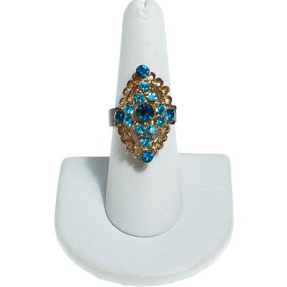Vintage 1960s Light Blue Rhinestone Adjustable Cocktail Statement Ring by 1960s - Vintage Meet Modern Vintage Jewelry - Chicago, Illinois - #oldhollywoodglamour #vintagemeetmodern #designervintage #jewelrybox #antiquejewelry #vintagejewelry